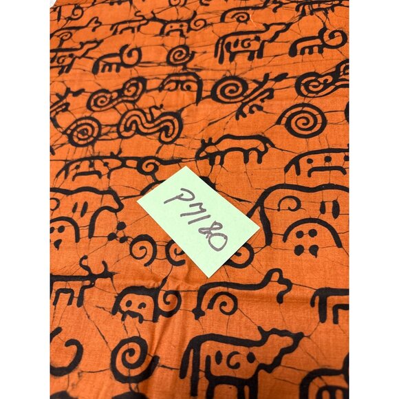 Handmade Orange Fabric Black Animal Print 18x21" Cotton Material Crafting & Quil - Picture 4 of 4